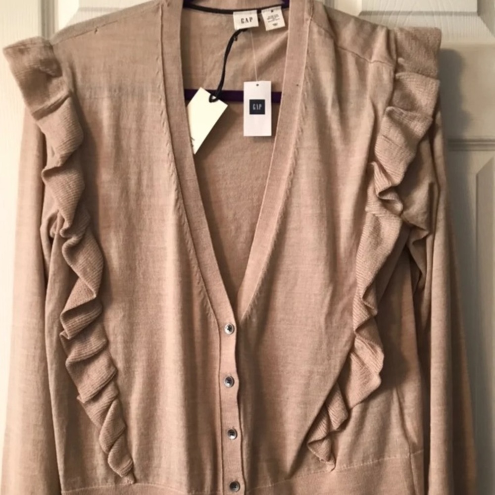 Cute ruffle v cardigan, Gap, brand new with tags.